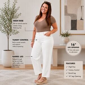 New Size 22W Terra & Sky Women’s High Rise Barrel Jeans Built In Tummy Control